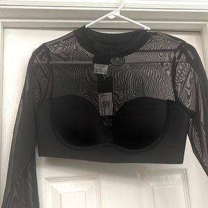 Adidas Ivy Park Long Sleeved Mesh Crop Top Black